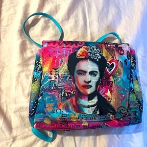 Frida Kahlo print backpack purse.
